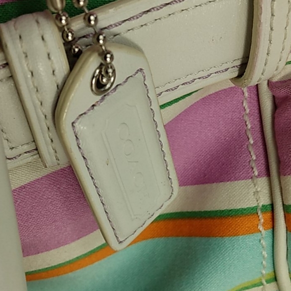 Coach Stripe and White Leather Bag - Picture 8 of 10